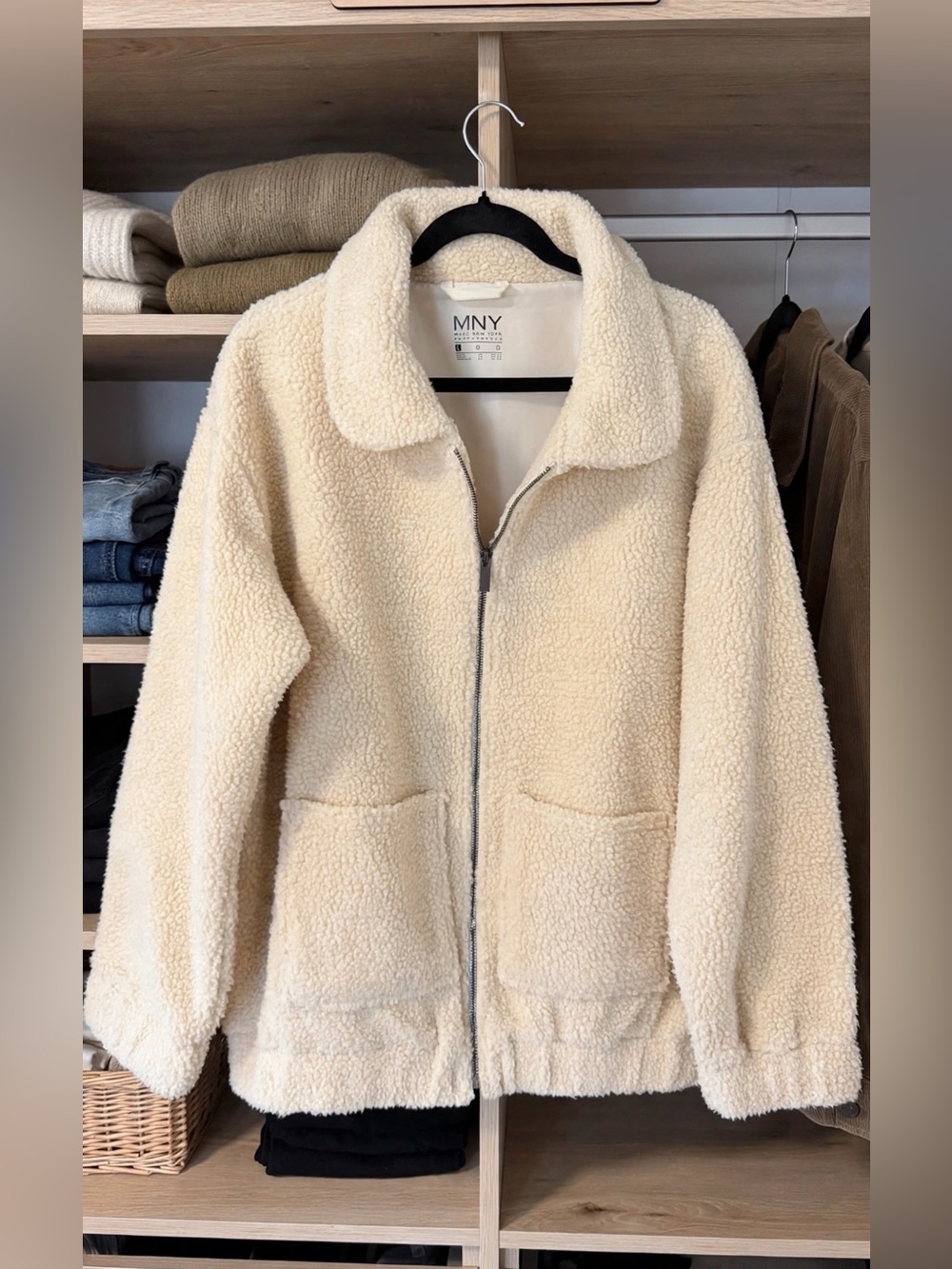 NWOT Cream Teddy Sherpa Zip Jacket
